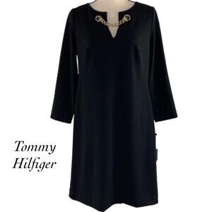 Tommy Hilfiger Black Chain V Neck Tunic Shift Dress NWT Size 10